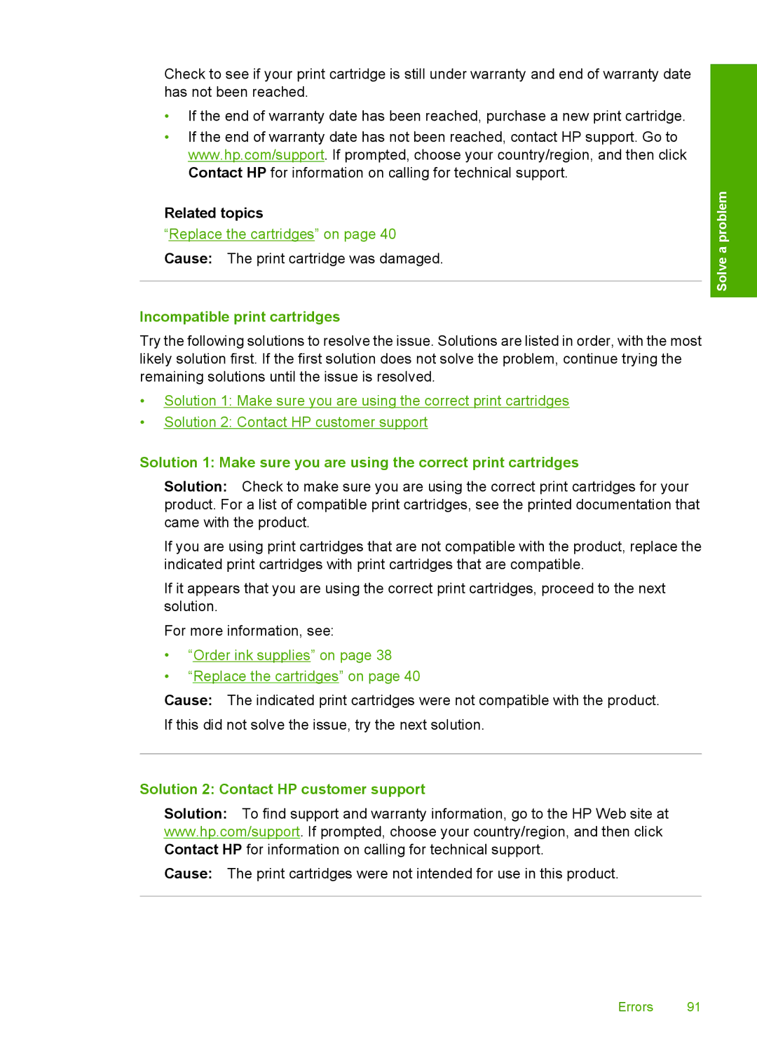HP F4400 manual Incompatible print cartridges, Solution 2 Contact HP customer support 