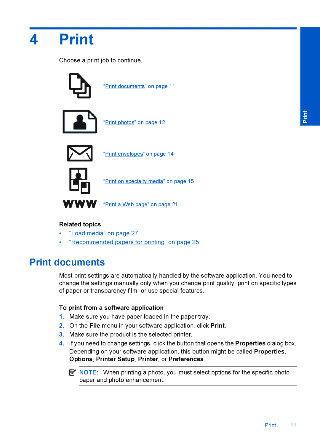 HP F4500 manual Print documents, To print from a software application 