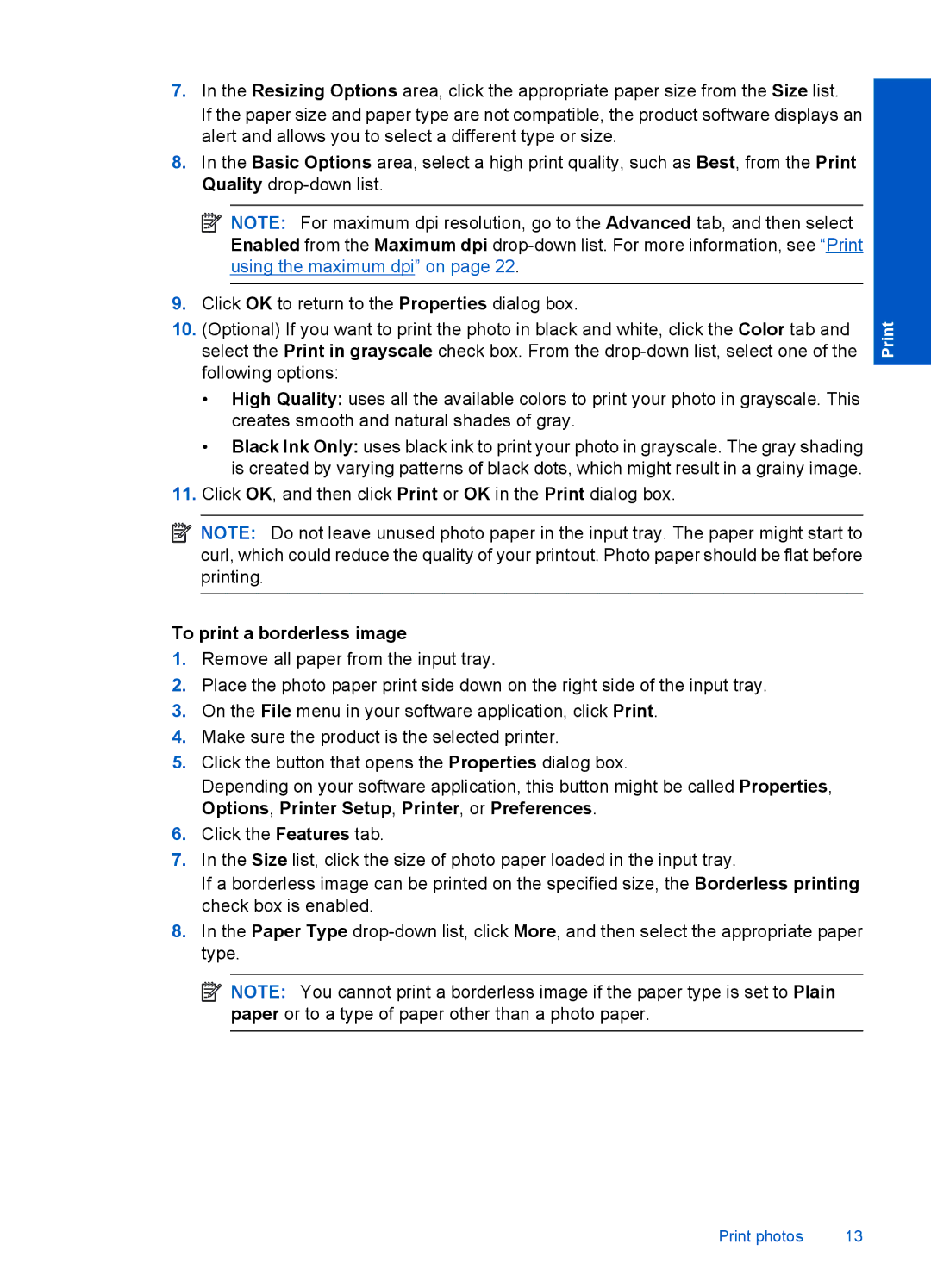 HP F4500 manual To print a borderless image 