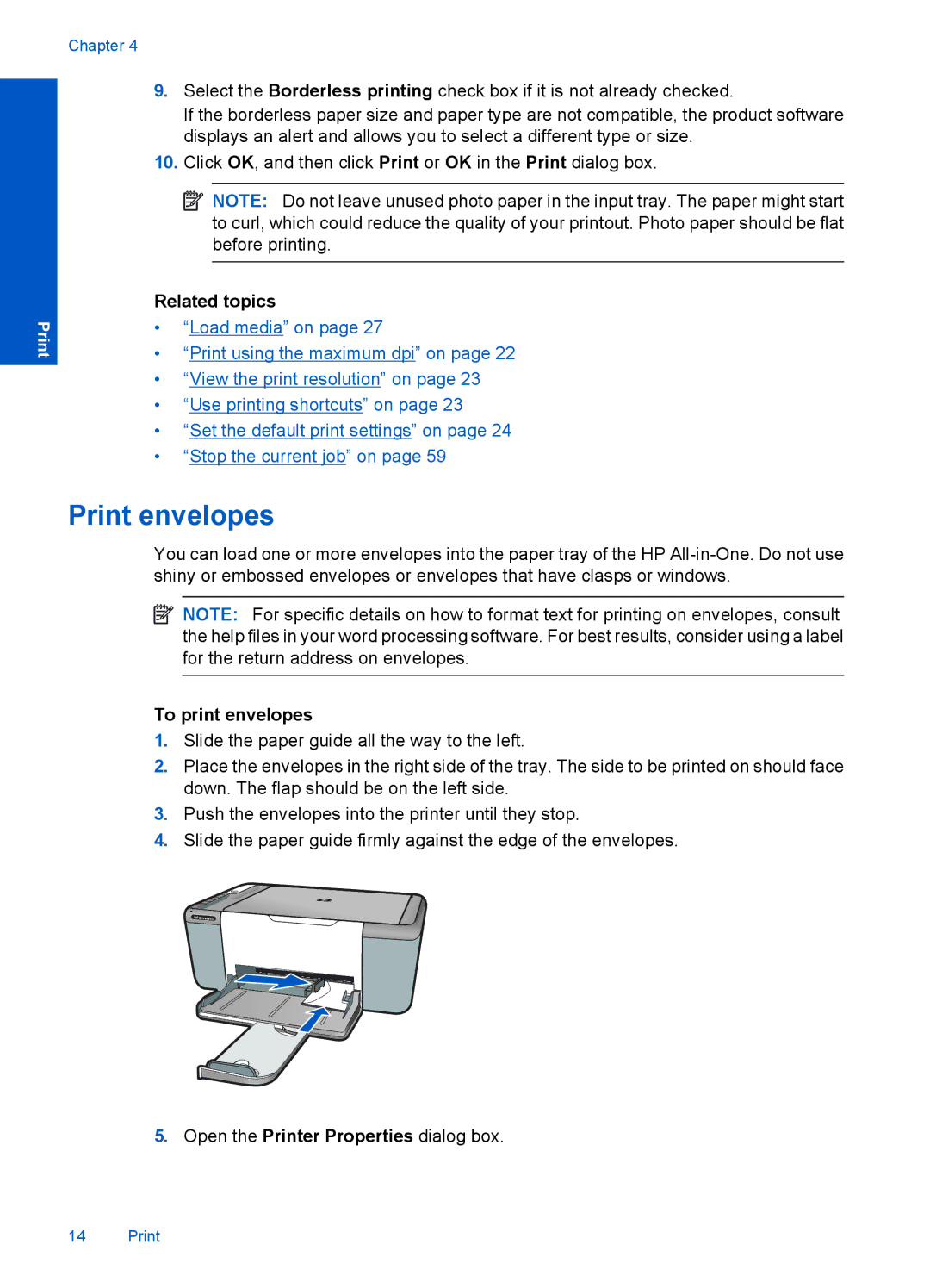 HP F4500 manual Print envelopes, To print envelopes 