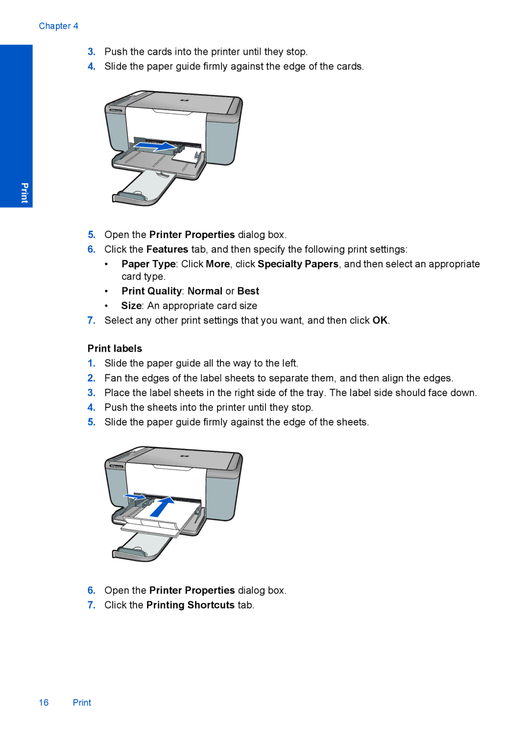 HP F4500 manual Print Quality Normal or Best, Print labels 