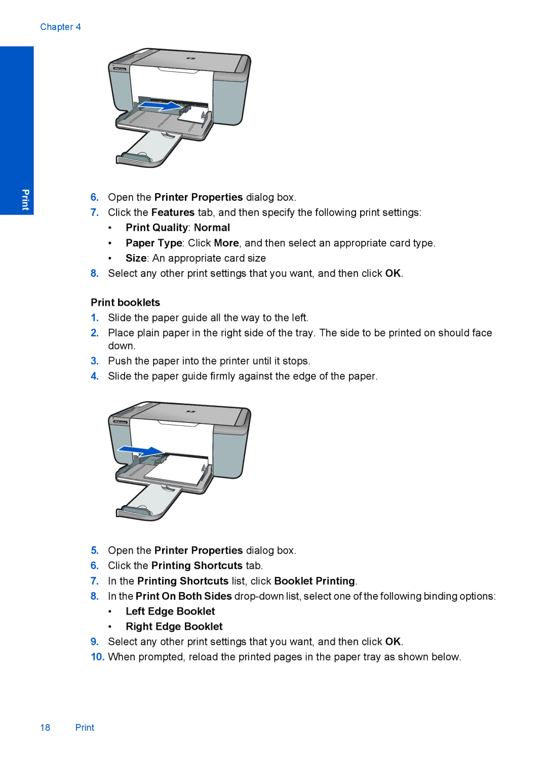 HP F4500 manual Print Quality Normal, Print booklets, Left Edge Booklet Right Edge Booklet 