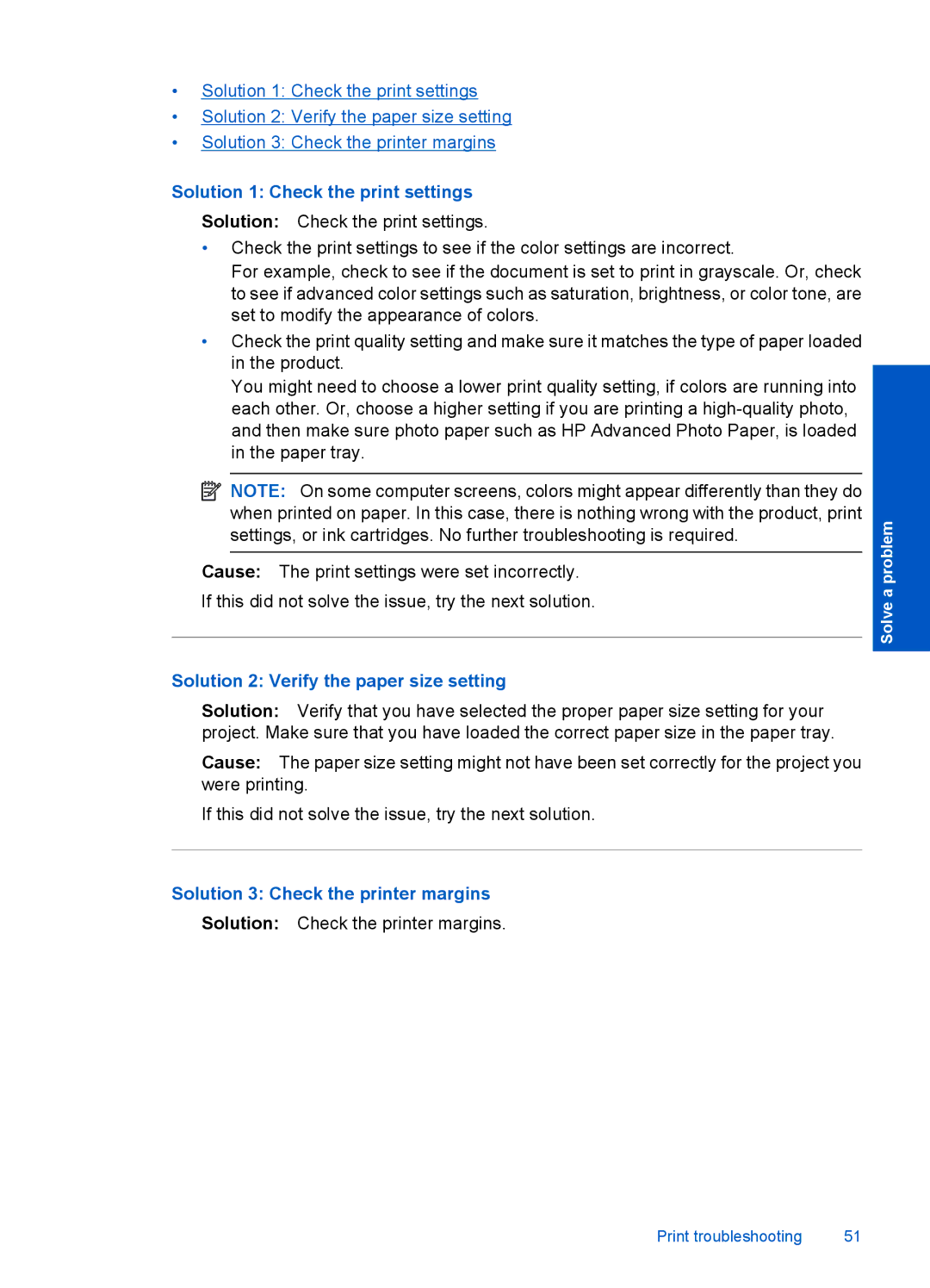 HP F4500 manual Solution 1 Check the print settings, Solution 2 Verify the paper size setting 