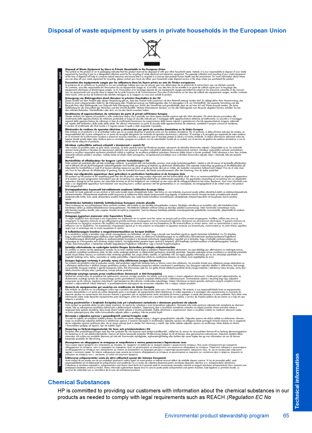 HP F4500 manual Chemical Substances, Italiano 