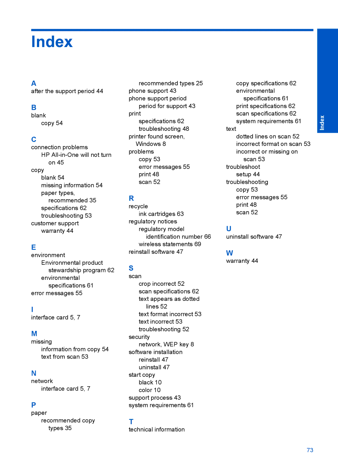 HP F4500 manual Index 