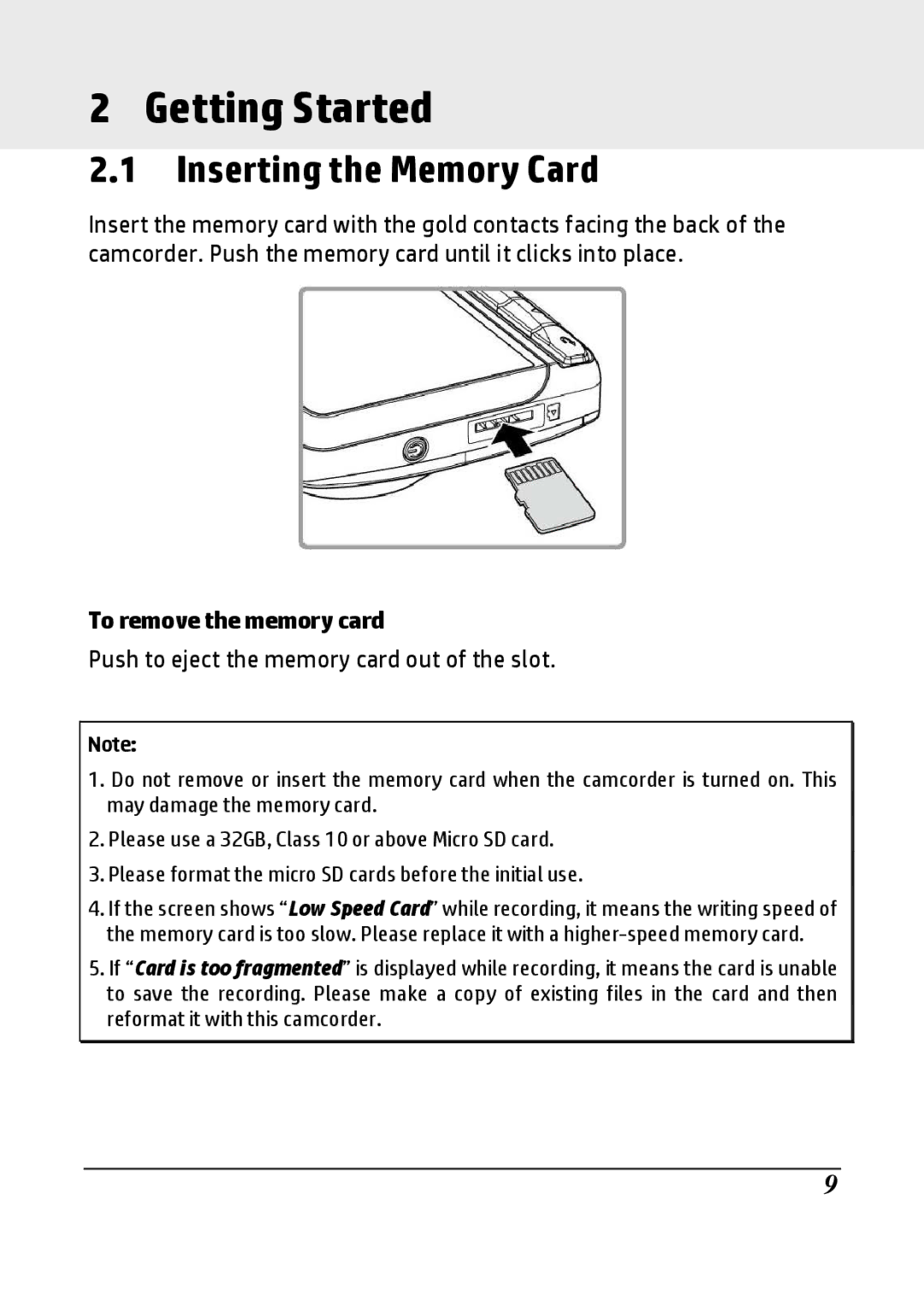 HP F520g manual Getting Started, Inserting the Memory Card 