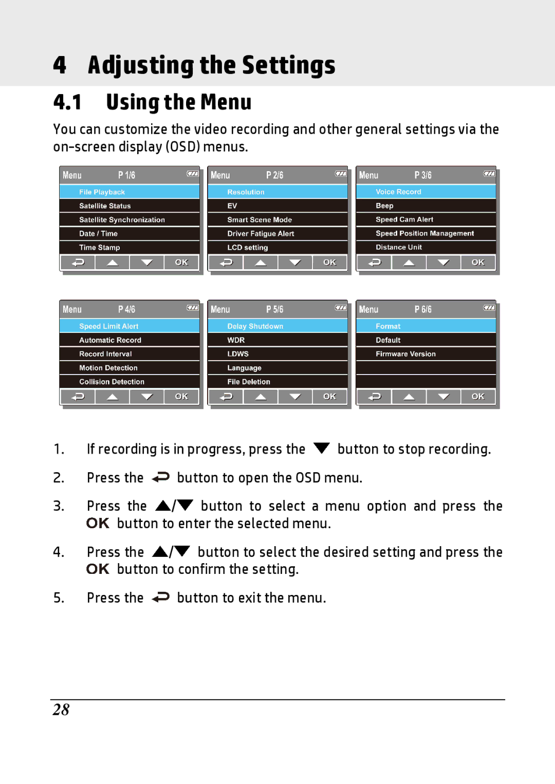 HP F520g manual Adjusting the Settings, Using the Menu 