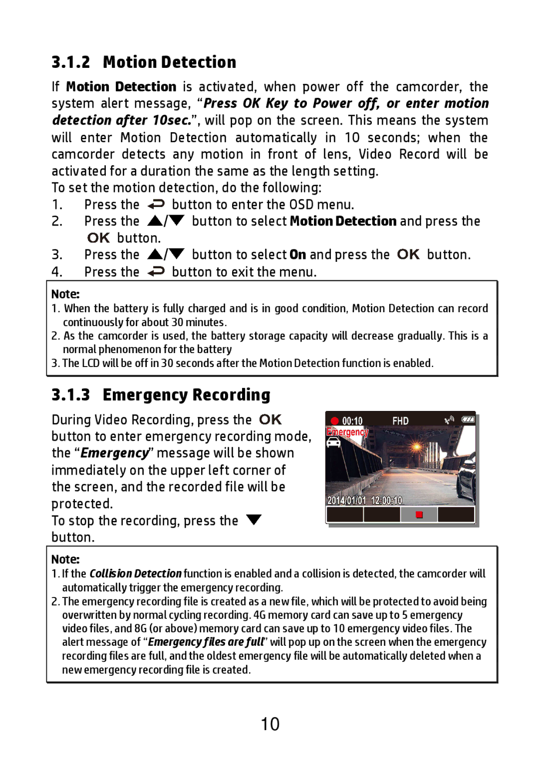 HP F520g manual Motion Detection, Emergency Recording 