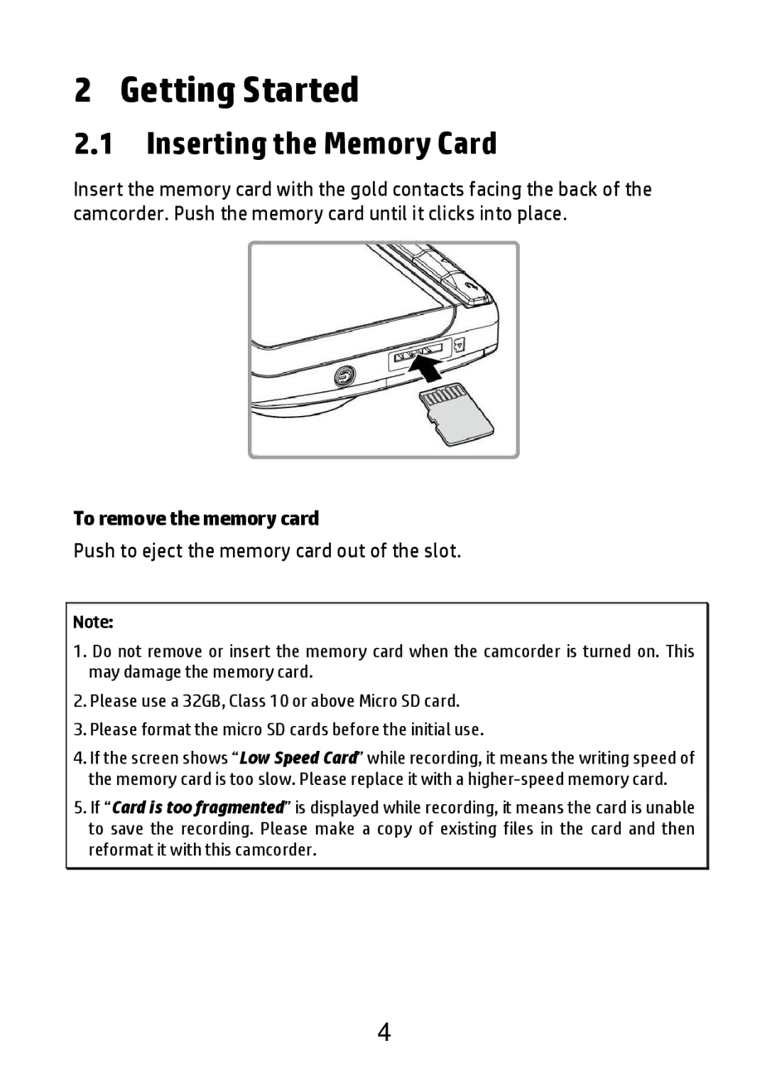 HP F520g manual Getting Started, Inserting the Memory Card 