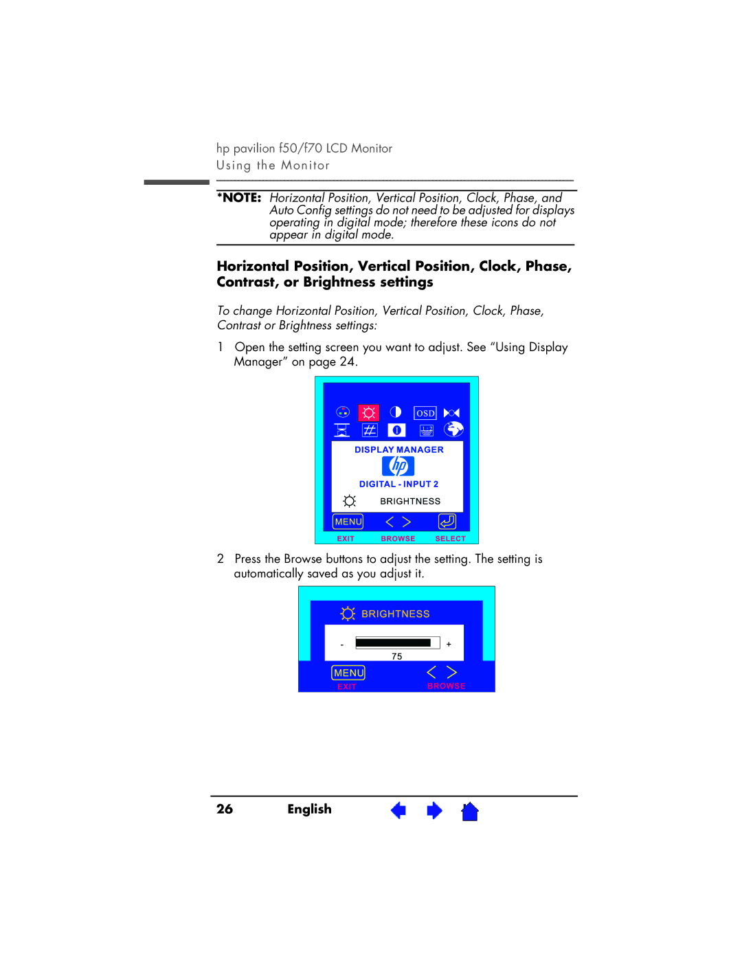 HP f70 17 inch, f50 15 inch manual English 