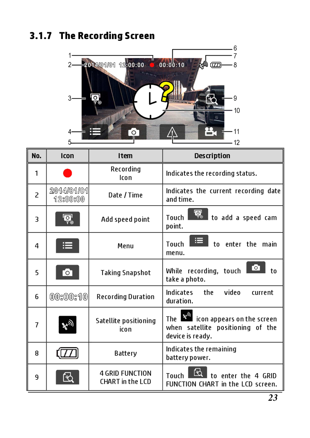 HP F800g manual Recording Screen, Icon Description 