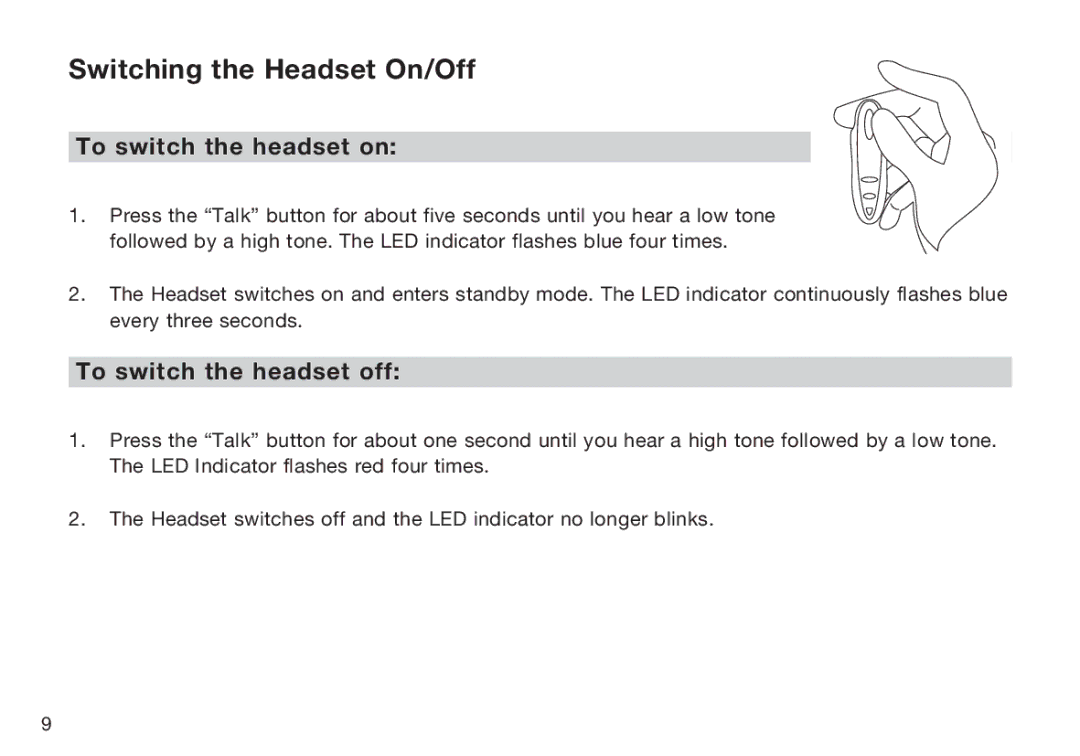 HP F8T064UK manual Switching the Headset On/Off, To switch the headset on, To switch the headset off 