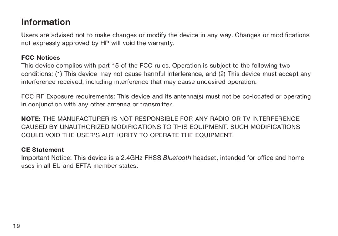 HP F8T064UK manual Information, FCC Notices 