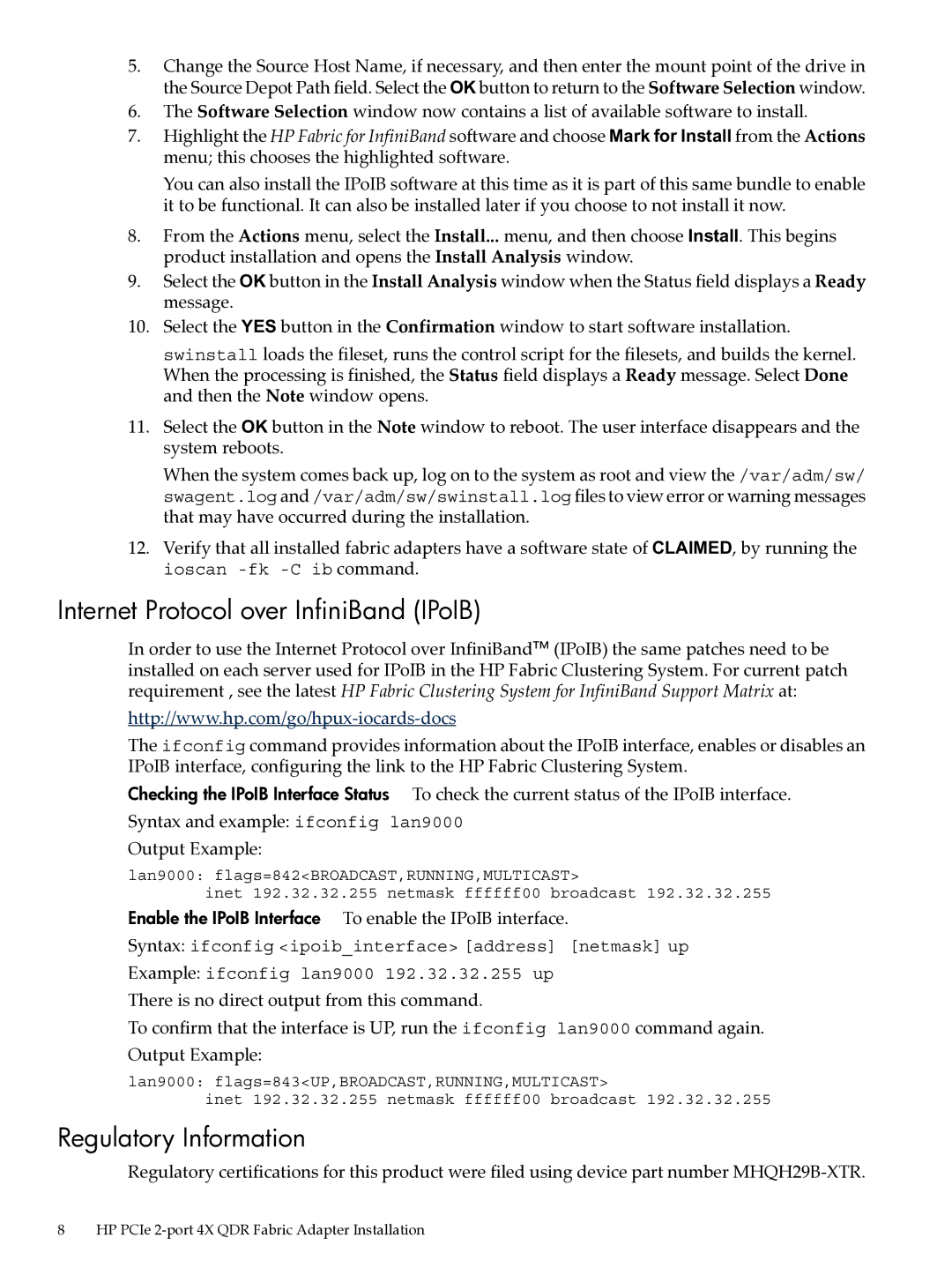 HP Fabric Clustering System for InfiniBand manual Internet Protocol over InfiniBand IPoIB, Regulatory Information 