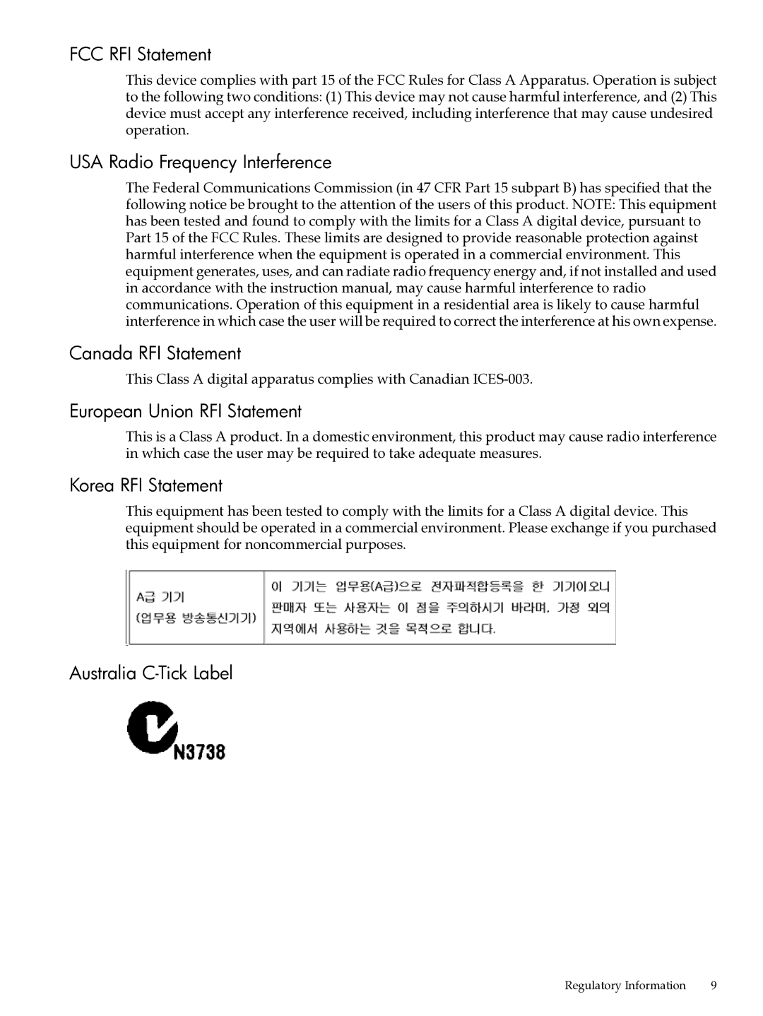 HP Fabric Clustering System for InfiniBand manual USA Radio Frequency Interference Canada RFI Statement 