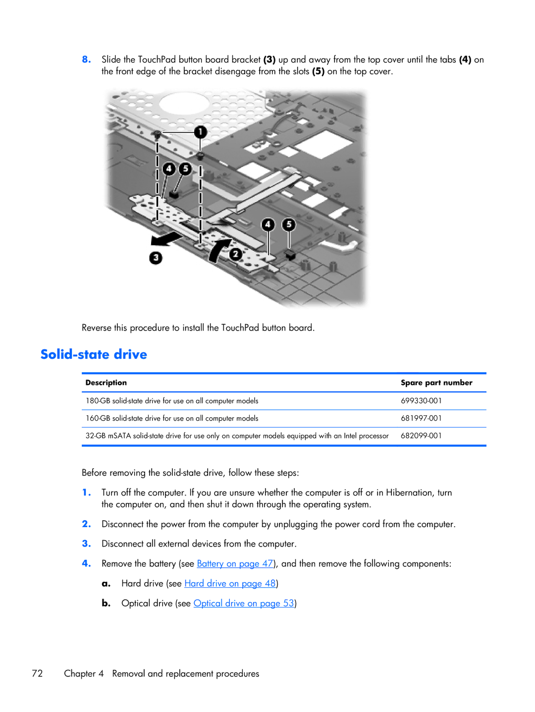 HP dv7 C6N73UARABA, Dv7-7234nr DV7, Dv7 7223cl C2N67UARABA manual Solid-state drive, Description Spare part number 