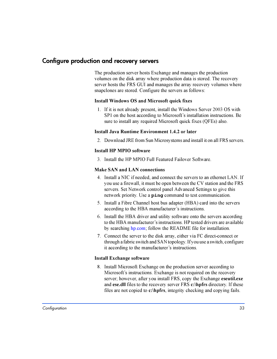 HP Fast Recovery Solution XP SW manual Configure production and recovery servers 