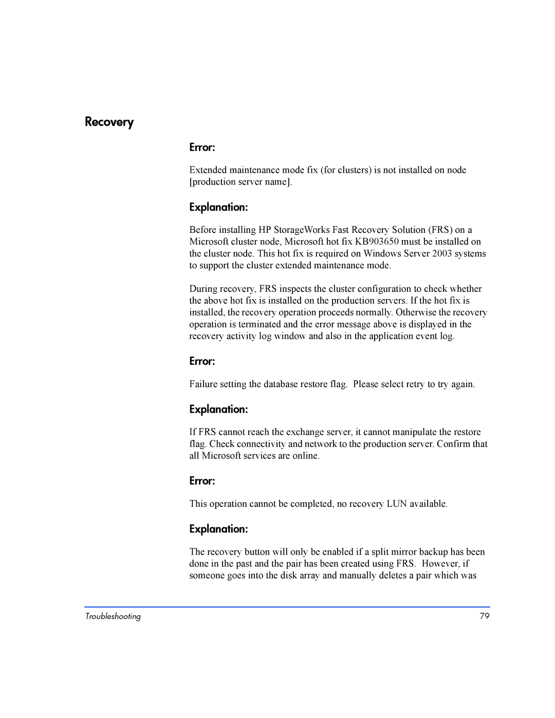 HP Fast Recovery Solution XP SW manual 