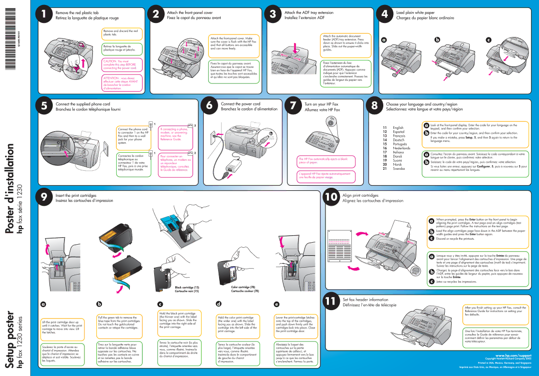 HP fax 1230 -C4574D manual Installez lextension ADF, Load plain white paper, Choose your language and country/region 