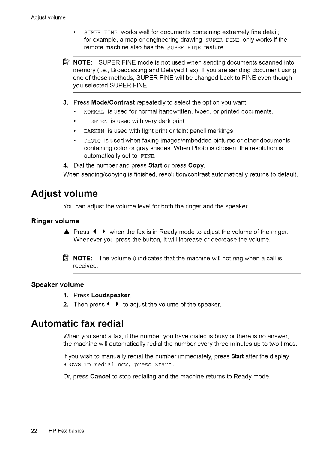 HP Fax 2140 manual Adjustvolume, Adjust volume, Automatic fax redial, Ringer volume, Speaker volume Press Loudspeaker 