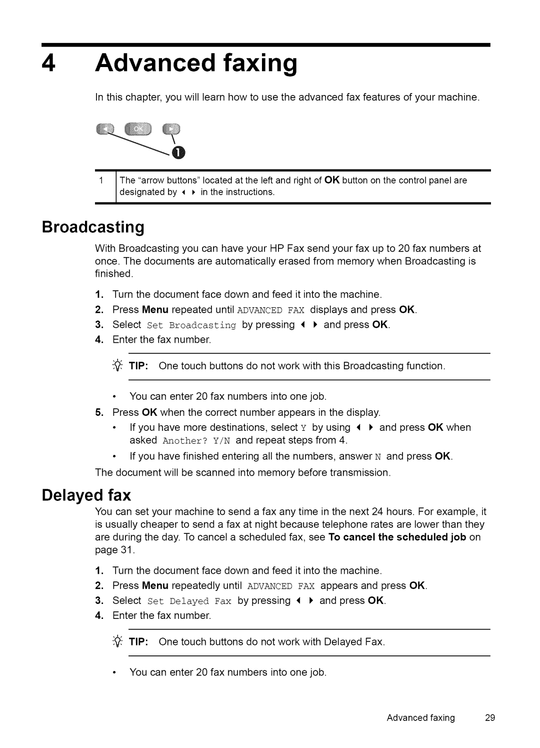 HP Fax 2140 manual Broadcasting, Delayed fax 