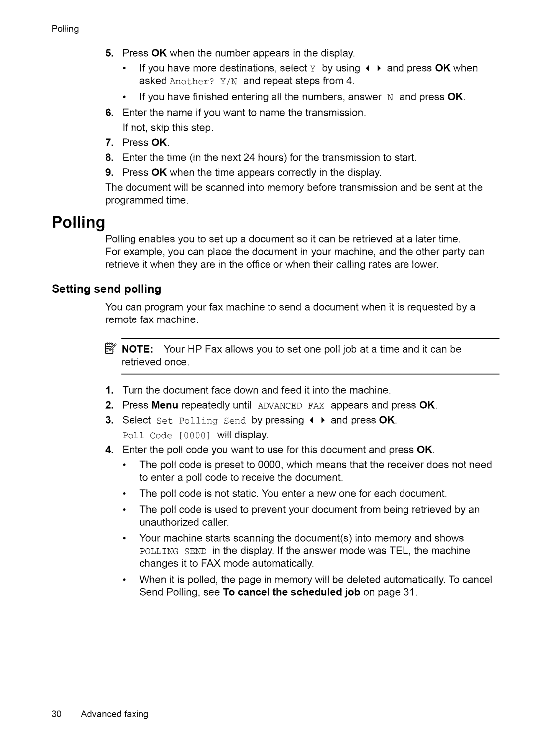 HP Fax 2140 manual Polling, Setting send polling 