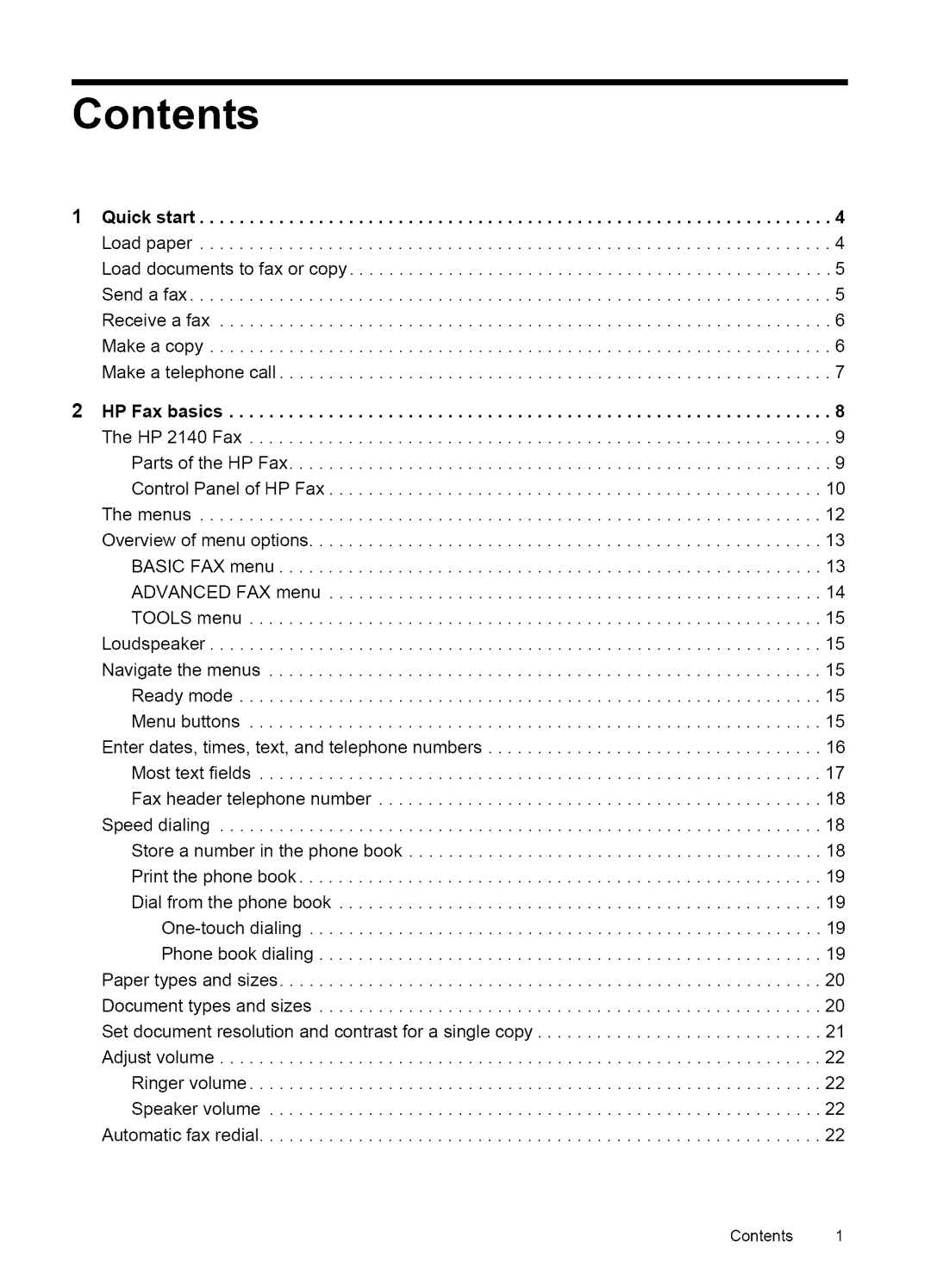 HP Fax 2140 manual Contents 