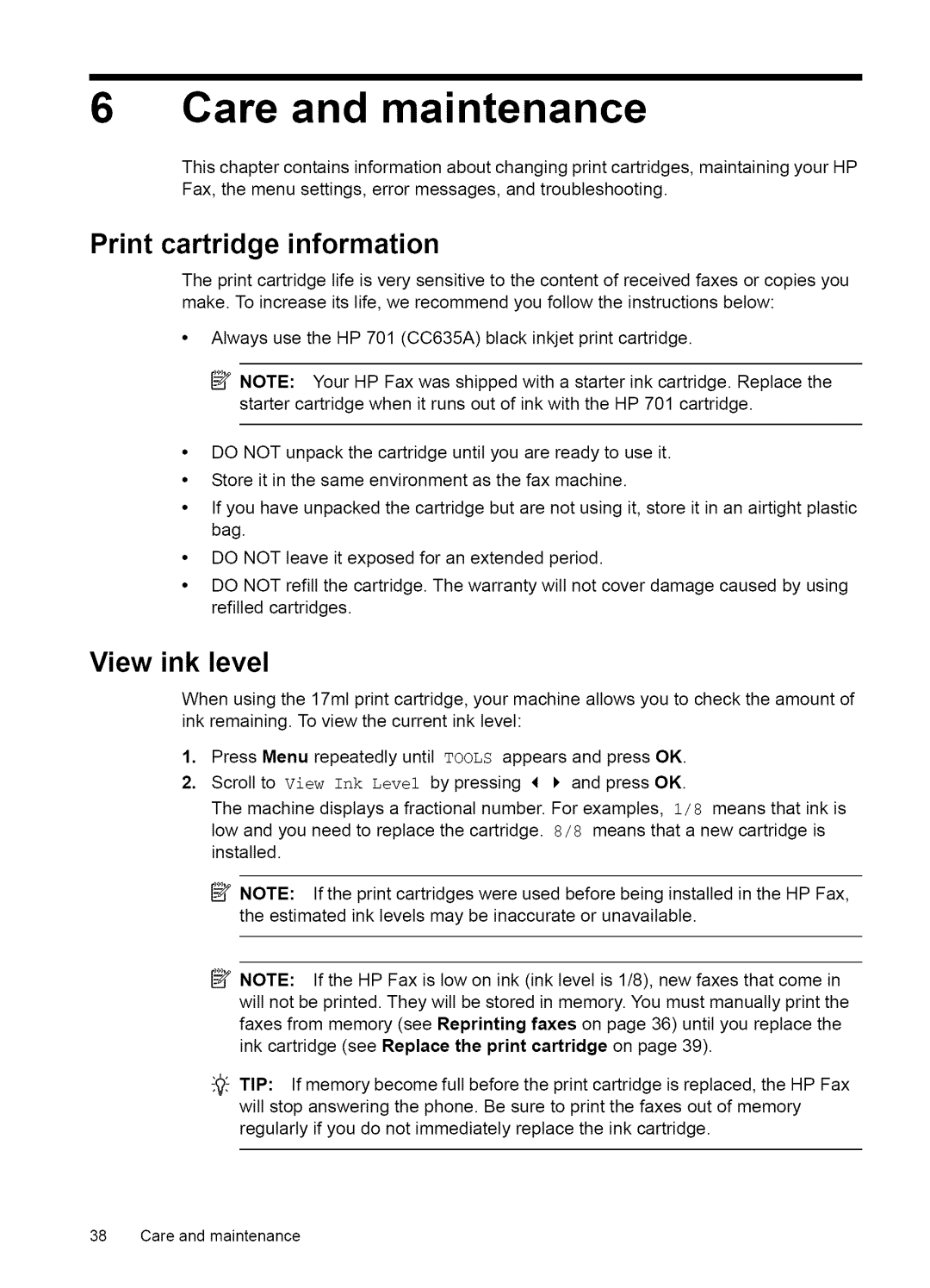 HP Fax 2140 manual Print cartridge information, View ink level 