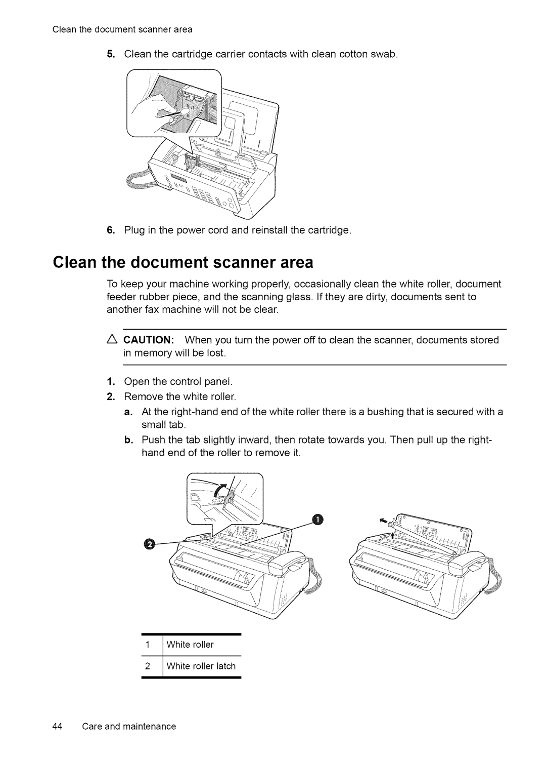 HP Fax 2140 manual Clean the document scanner area 