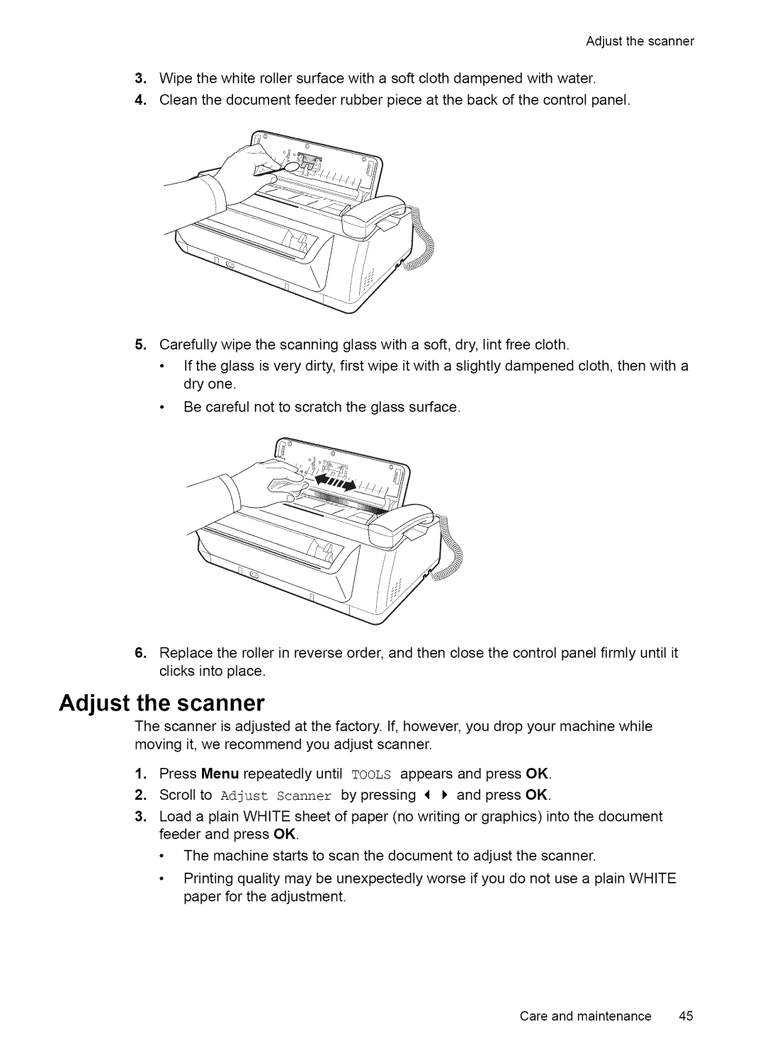 HP Fax 2140 manual Adjust the scanner 