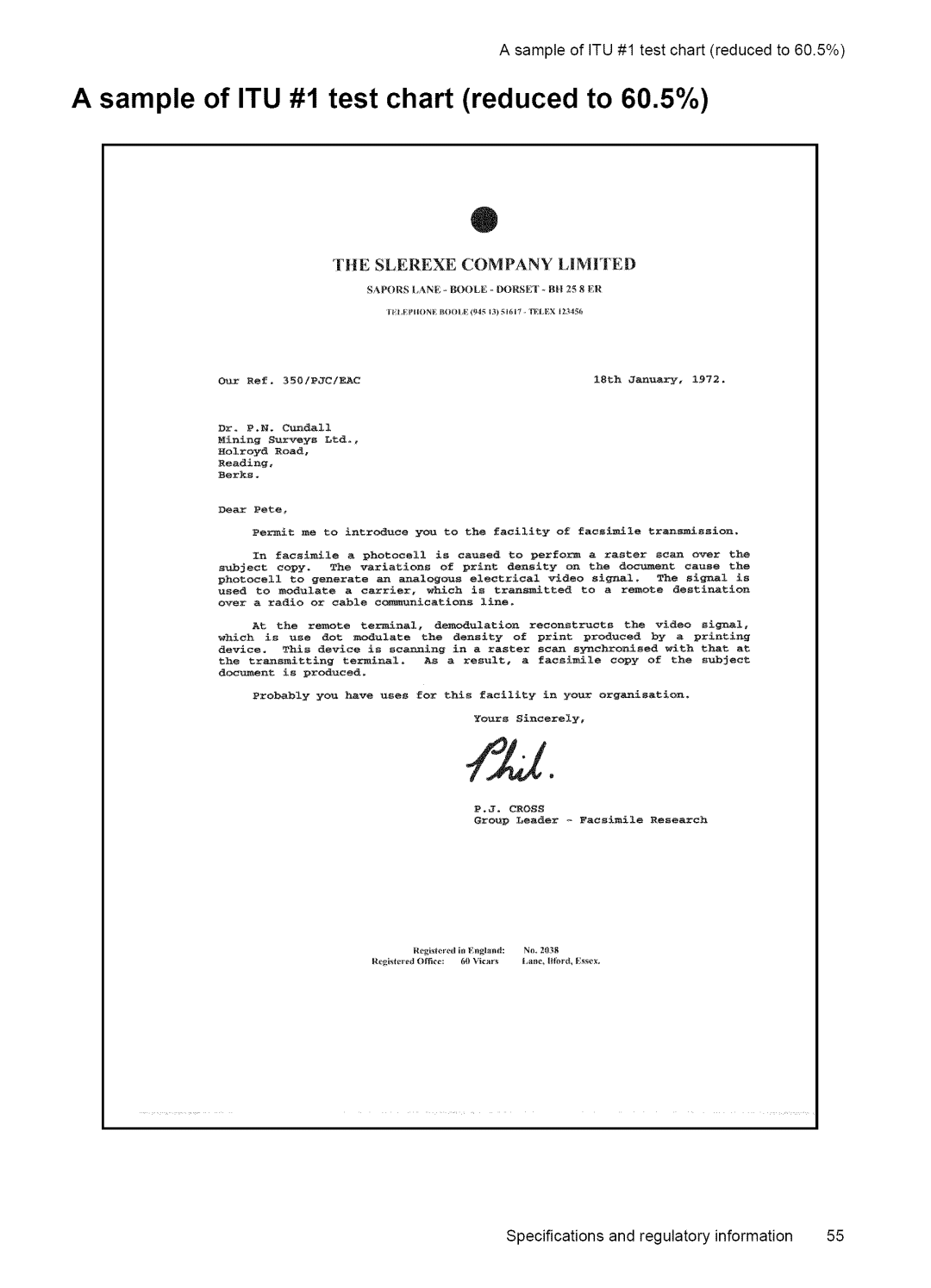 HP Fax 2140 manual AsampleofITU#1testchartreducedto60.5%, Sample of ITU #1 test chart reduced to 60.5% 