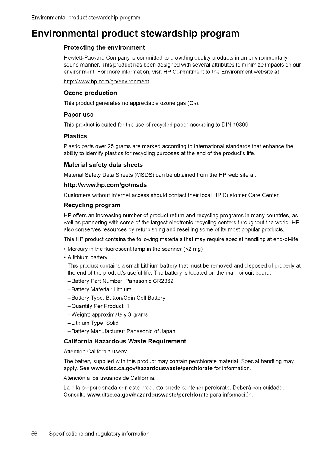 HP Fax 2140 Environmental product stewardship program, Environmentalproductstewardshipprogram, Protecting the environment 