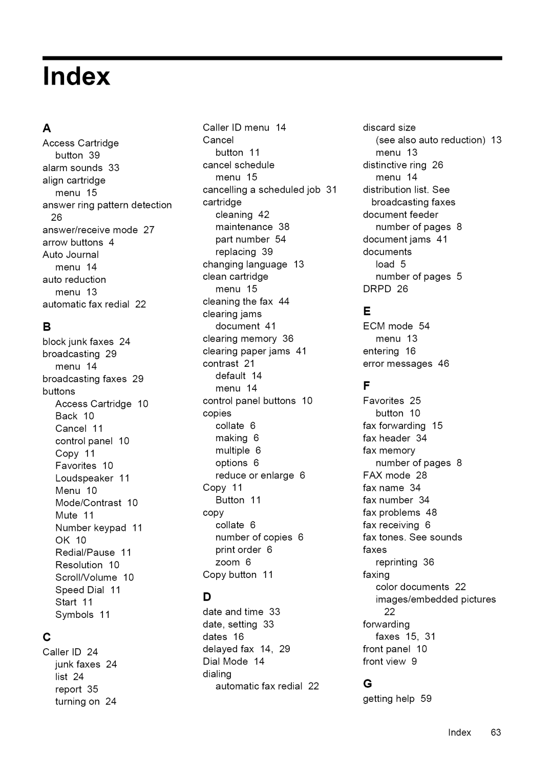 HP Fax 2140 manual Index 