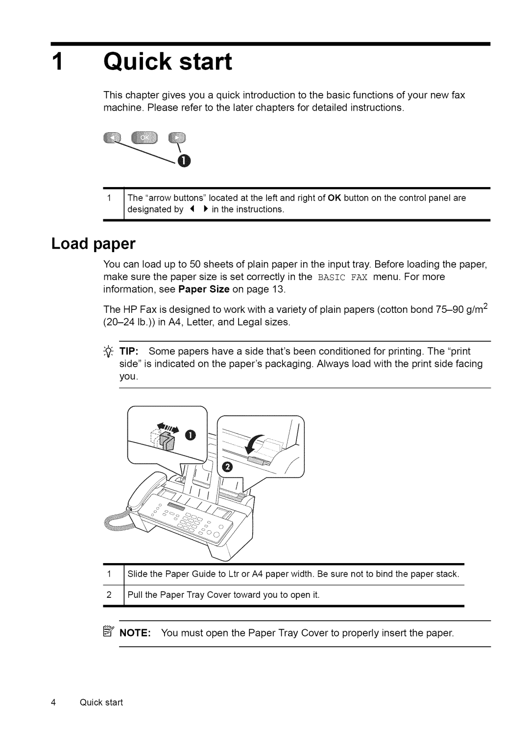 HP Fax 2140 manual Quick start, Load paper 