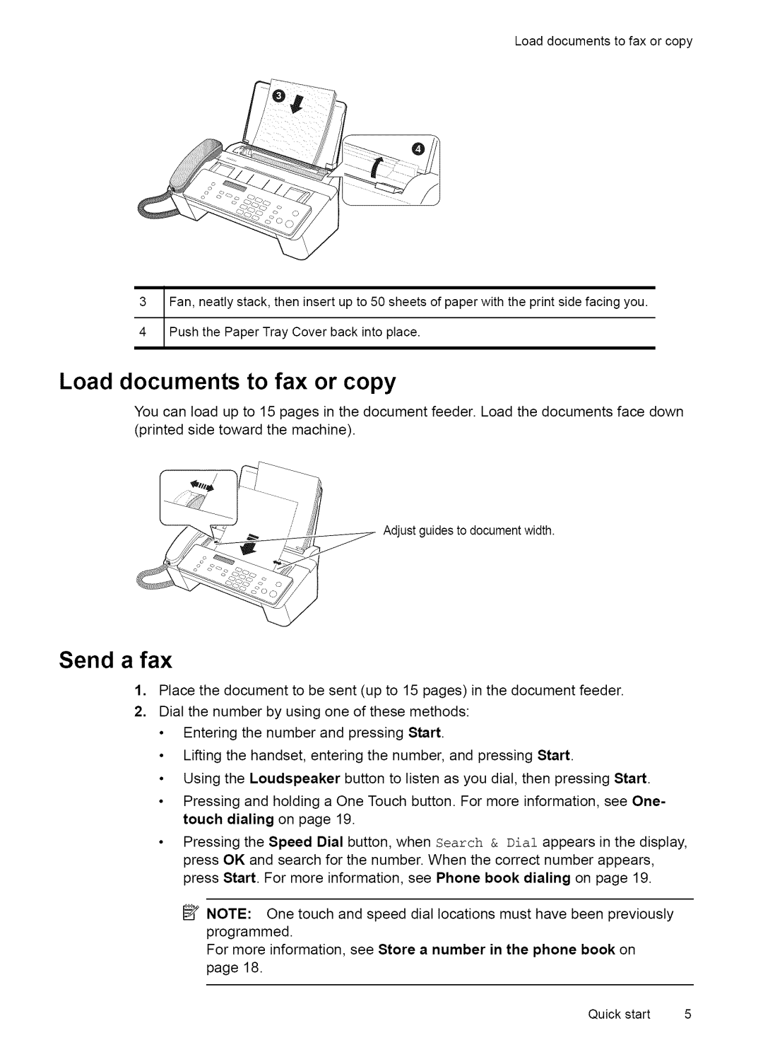 HP Fax 2140 manual Send a fax, Loaddocumentstofaxorcopy, PushthePaperTrayCoverbackintoplace, Load documents to fax or copy 