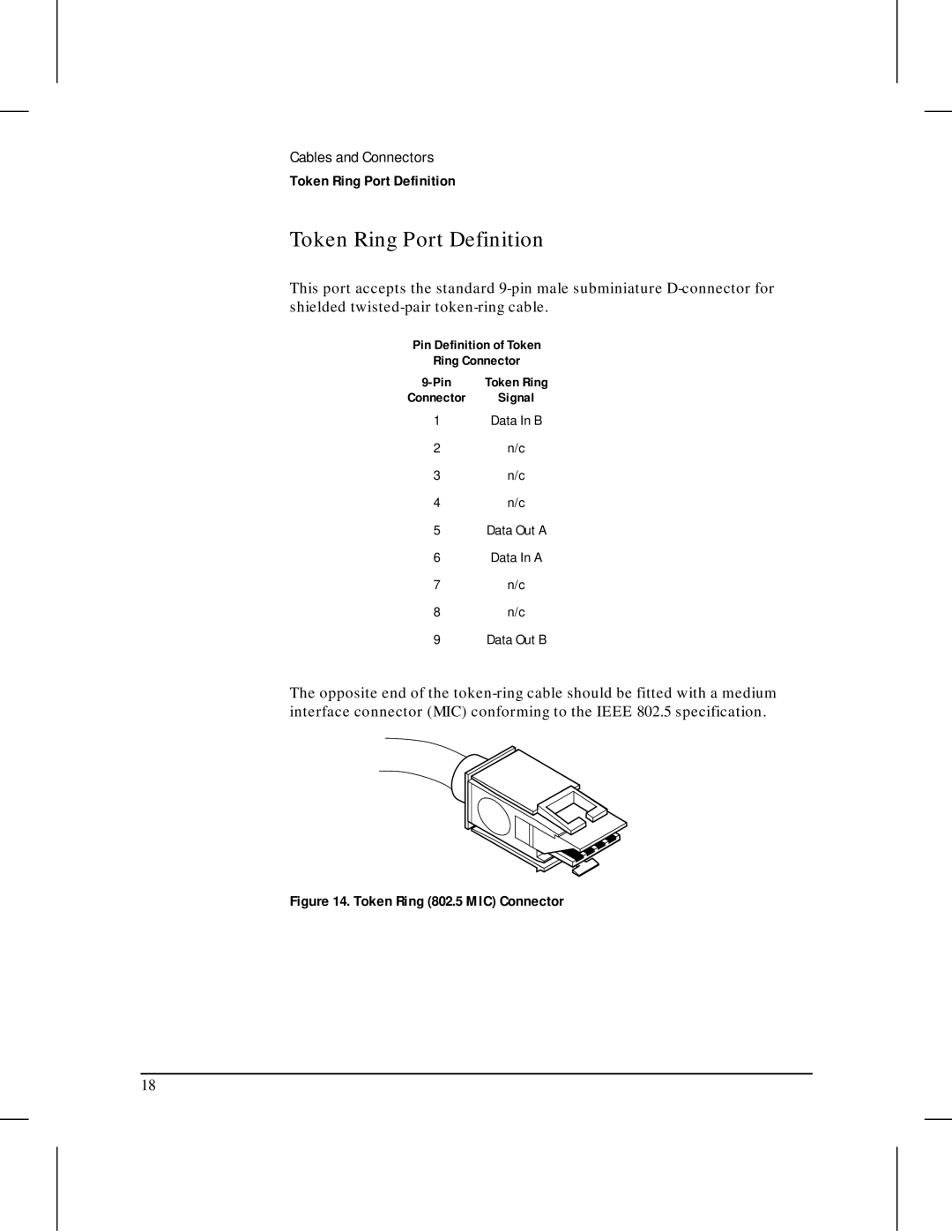 HP Fax 650 manual Token Ring Port Definition, Pin Definition of Token Ring Connector 