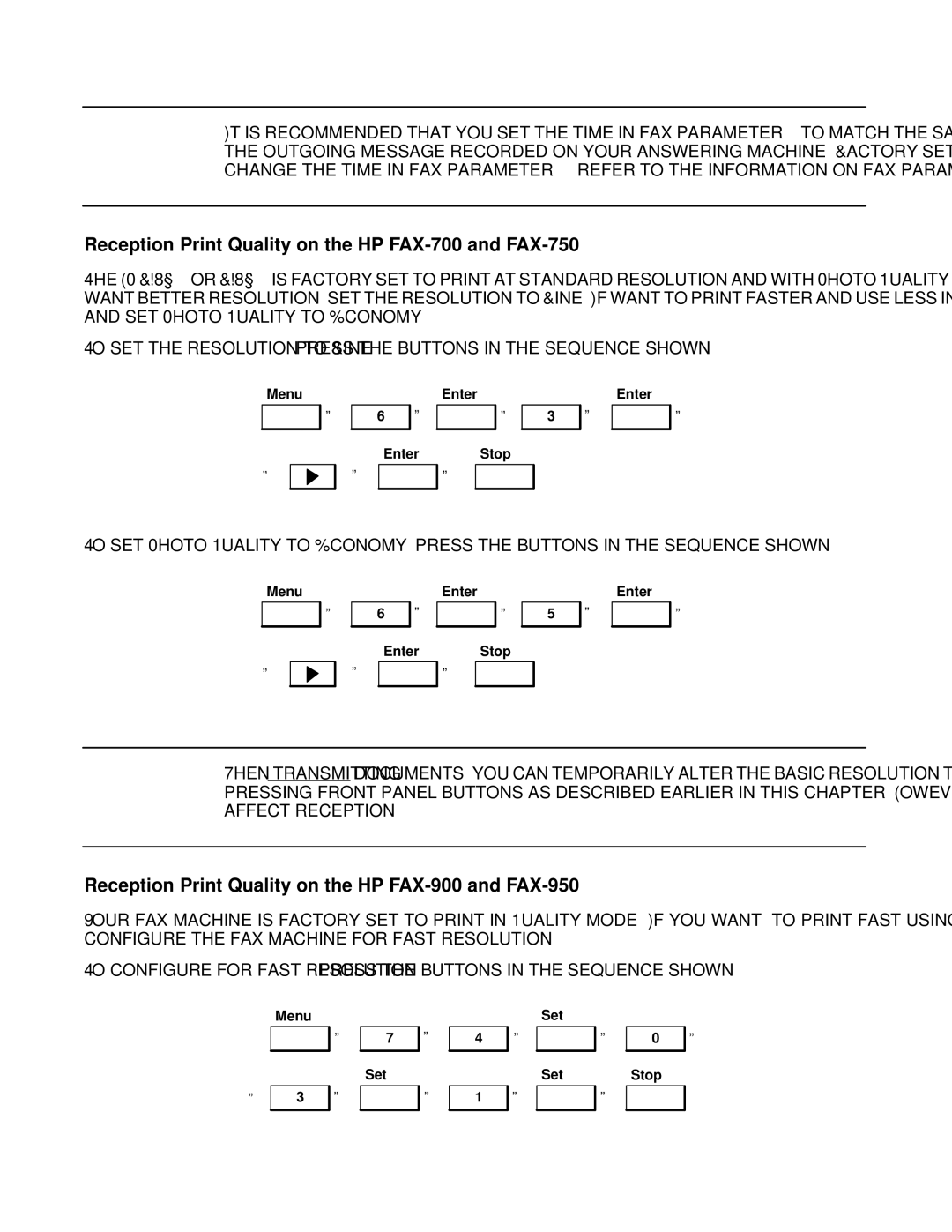 HP manual Reception Print Quality on the HP FAX-700 and FAX-750, Reception Print Quality on the HP FAX-900 and FAX-950 