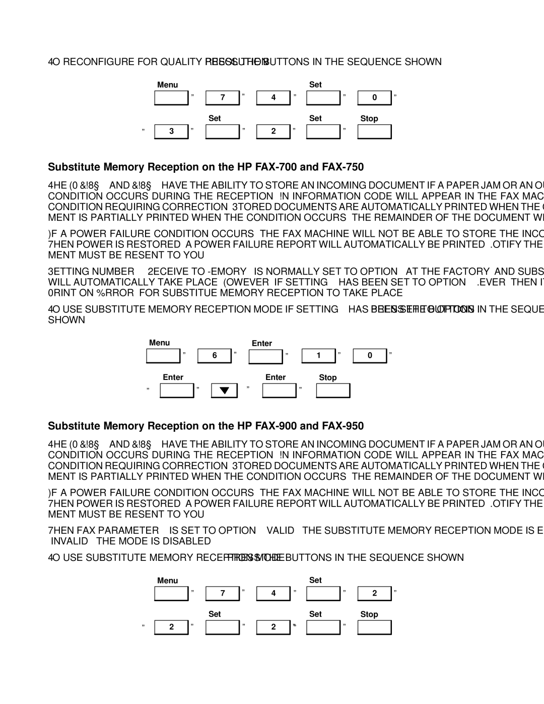 HP Substitute Memory Reception on the HP FAX-700 and FAX-750, Substitute Memory Reception on the HP FAX-900 and FAX-950 