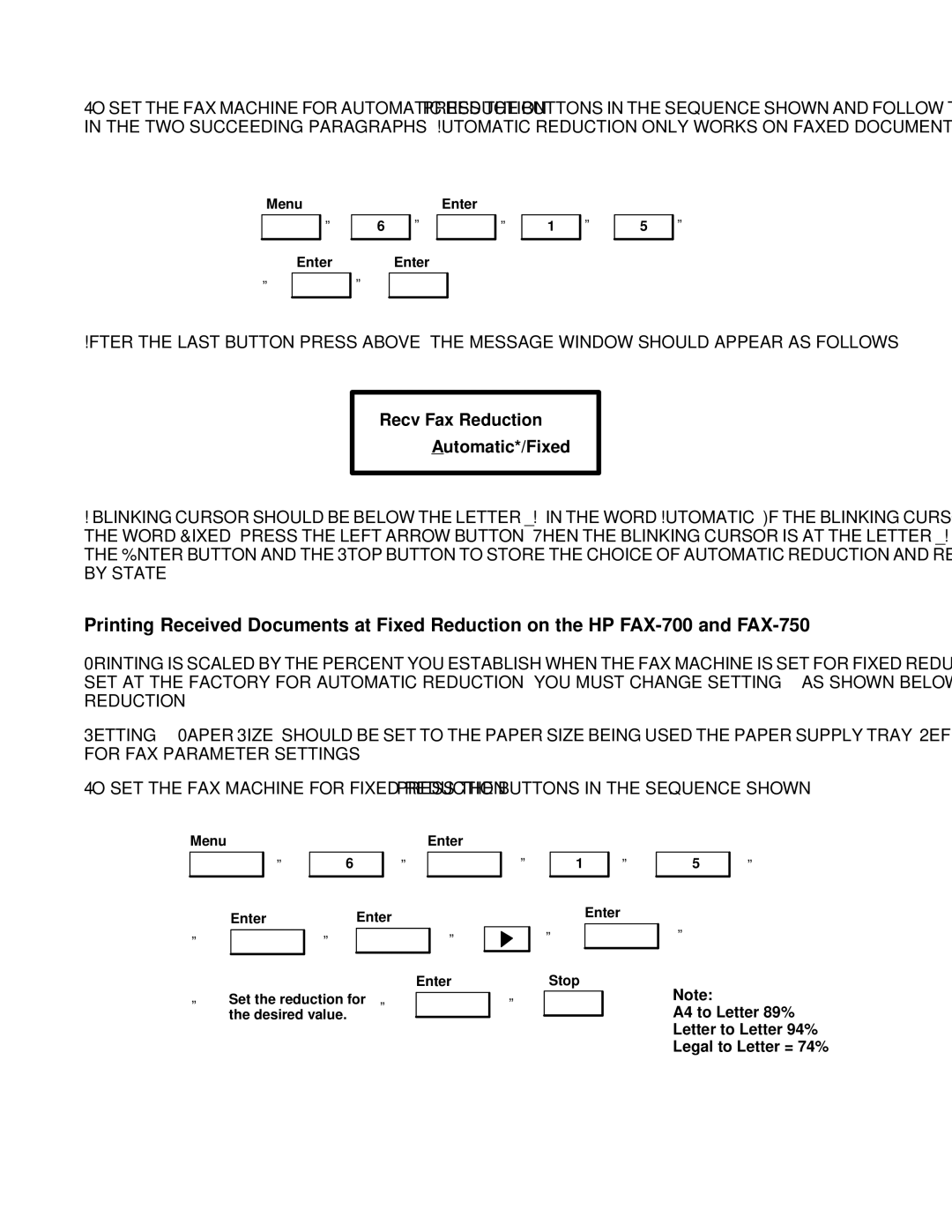 HP FAX-700 manual Recv Fax Reduction Utomatic*/Fixed 