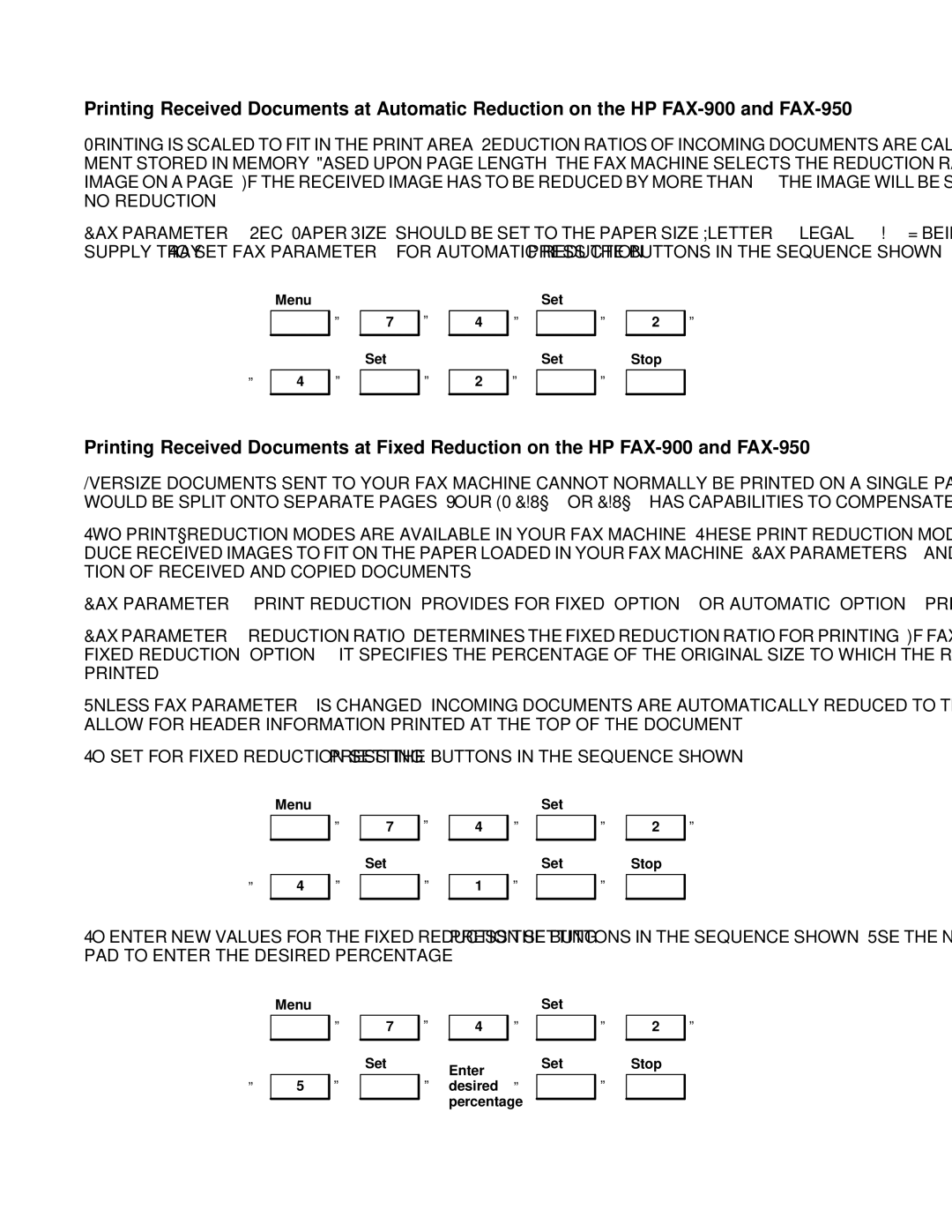 HP FAX-700 manual Menu Set Enter Desired → Percentage Stop 