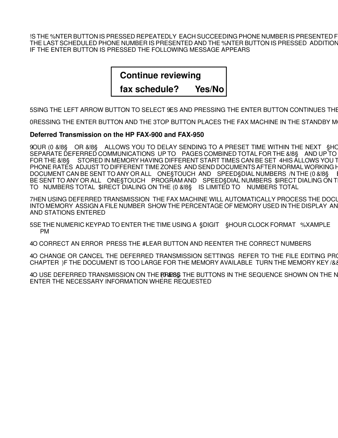 HP FAX-700 manual Continue reviewing Fax schedule? Yes/No, Deferred Transmission on the HP FAX-900 and FAX-950 