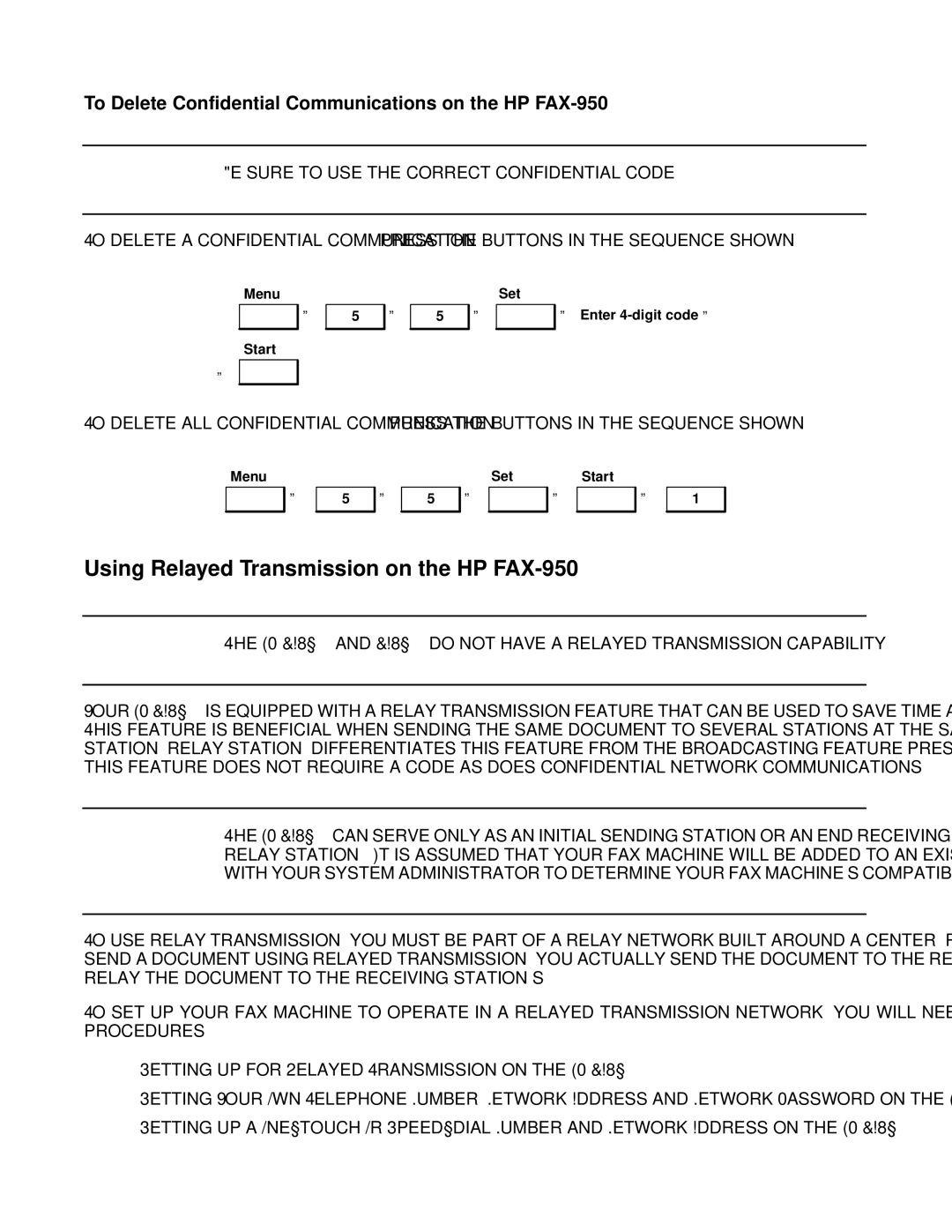 HP FAX-700 manual Using Relayed Transmission on the HP FAX-950, To Delete Confidential Communications on the HP FAX-950 