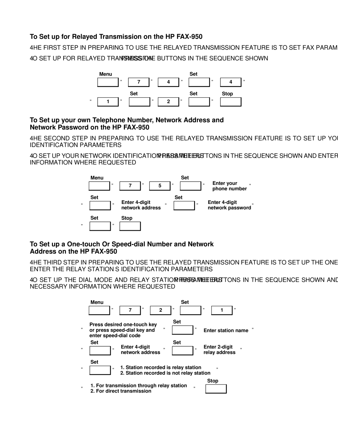 HP FAX-700 manual To Set up for Relayed Transmission on the HP FAX-950 