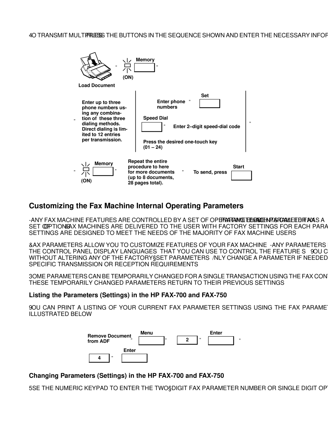 HP FAX-700 manual Customizing the Fax Machine Internal Operating Parameters 