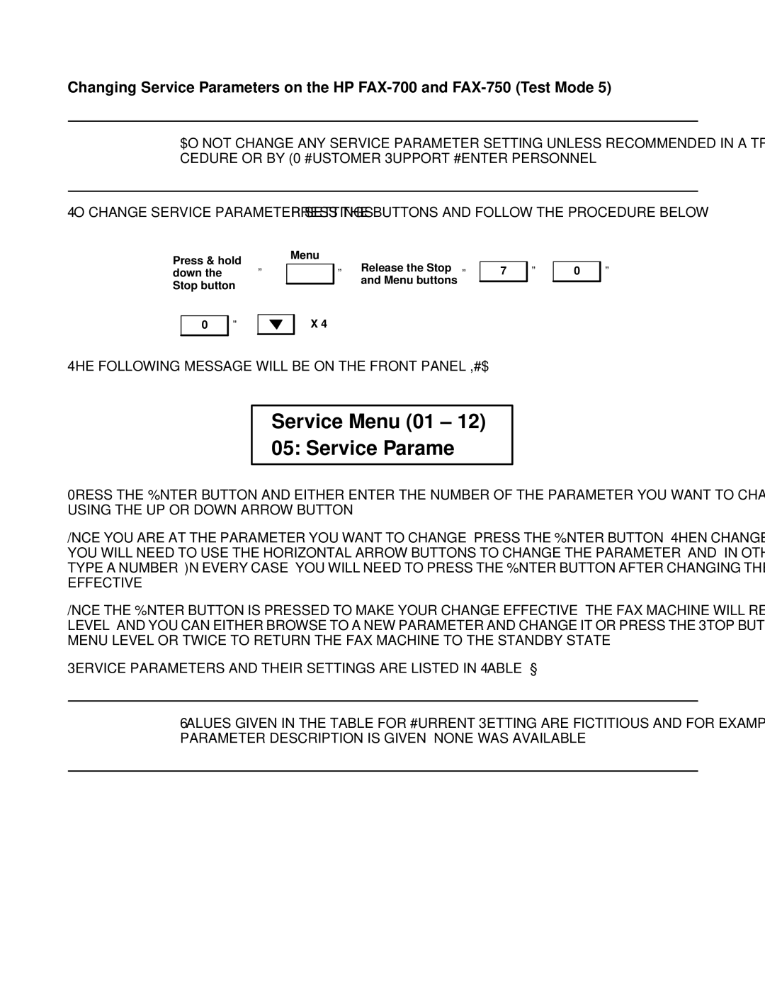 HP FAX-700 manual Service Menu 01 Service Parame, Ote 