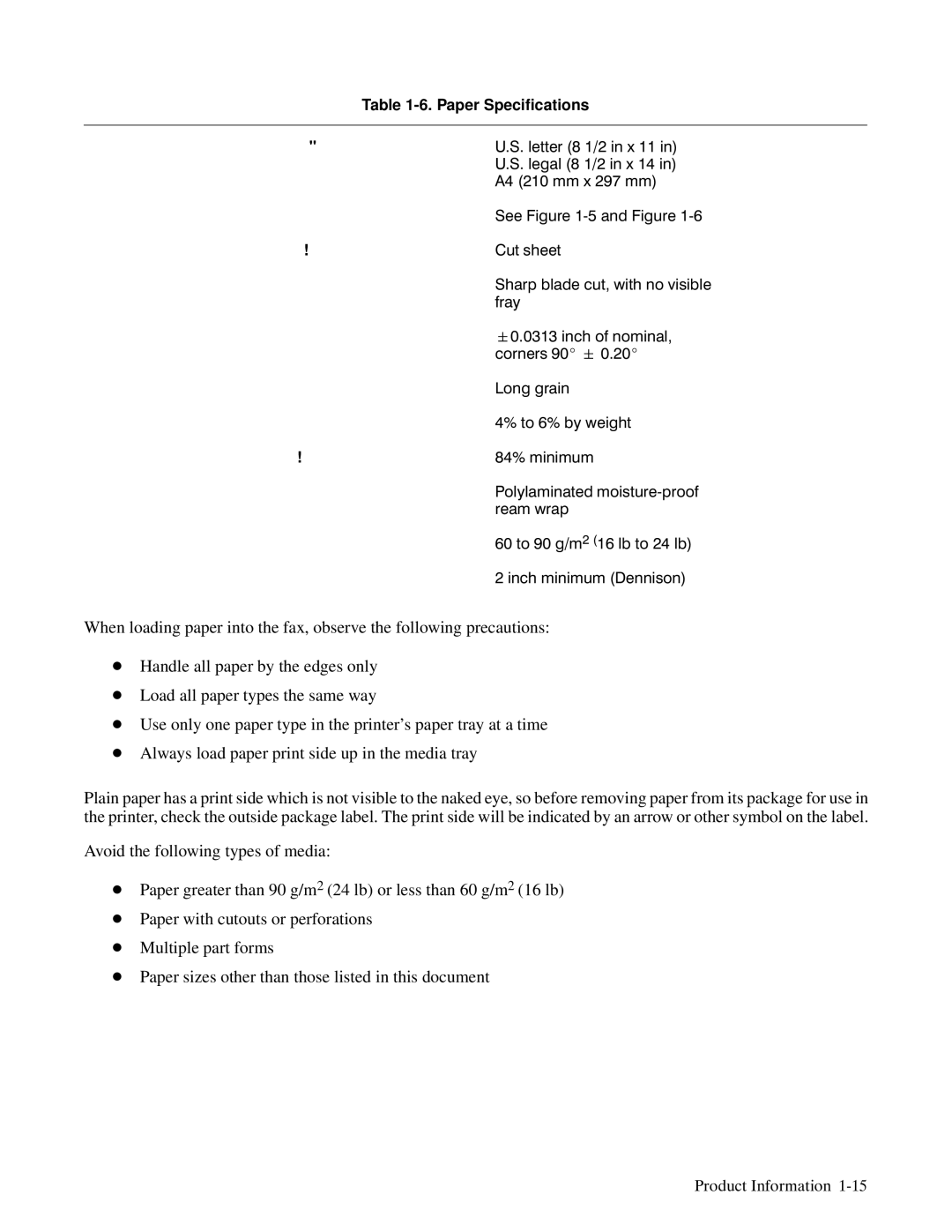 HP FAX-700 manual Paper Specifications 