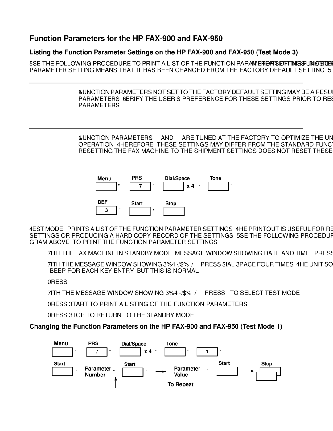 HP FAX-700 manual Function Parameters for the HP FAX-900 and FAX-950 