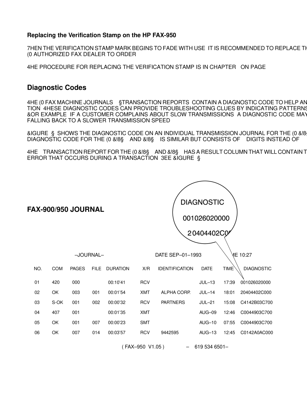 HP FAX-700 manual Diagnostic Codes, Replacing the Verification Stamp on the HP FAX-950 