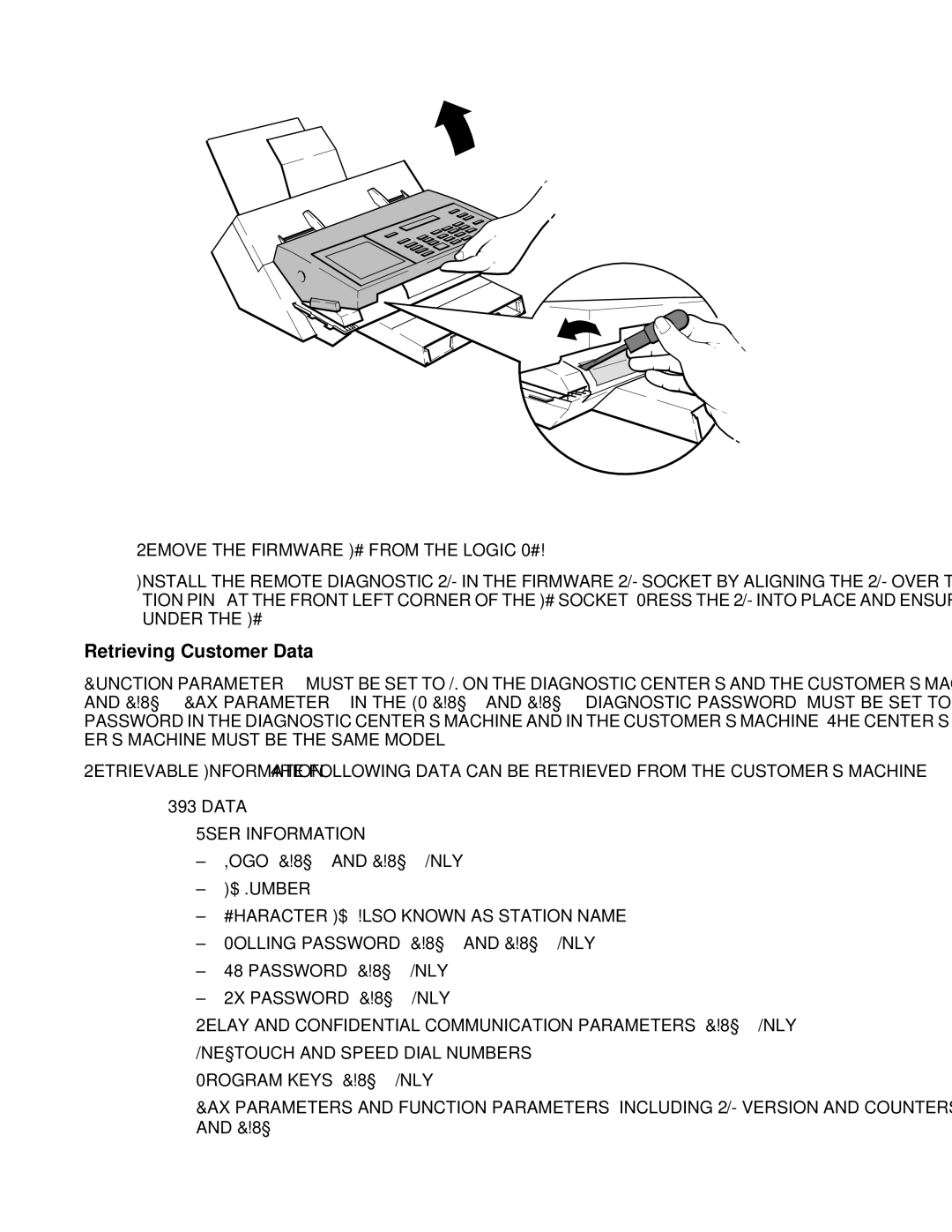 HP FAX-700 manual Retrieving Customer Data, Removing the Firmware IC Cover HP FAX900 or FAX950 