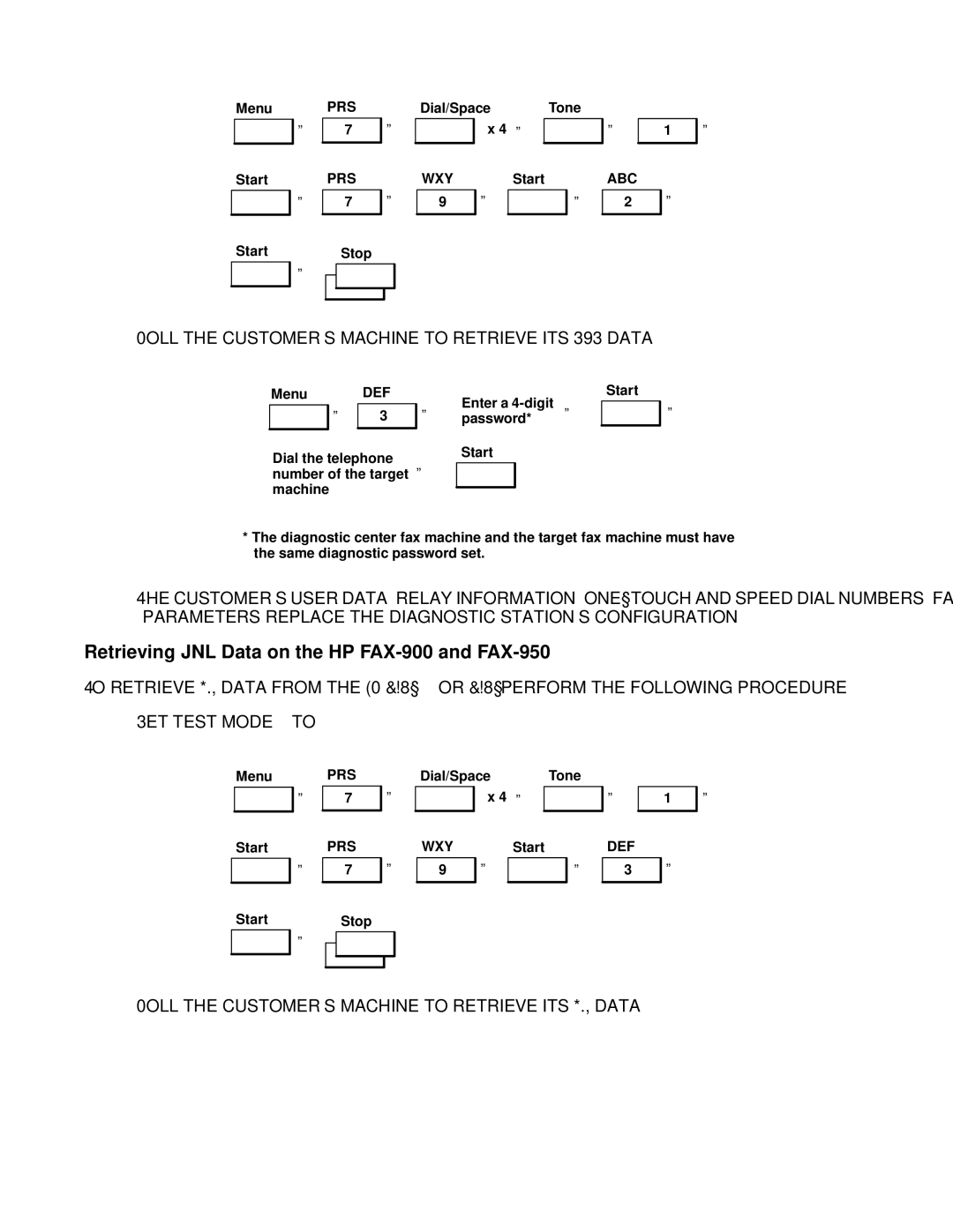 HP FAX-700 manual Retrieving JNL Data on the HP FAX-900 and FAX-950, Poll the customer’s machine to retrieve its SYS data 